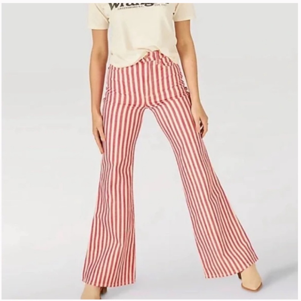 Wrangler Raspberry Pink Stripe Wanderer 622 High Rise Flare Jeans Size 28 NWT